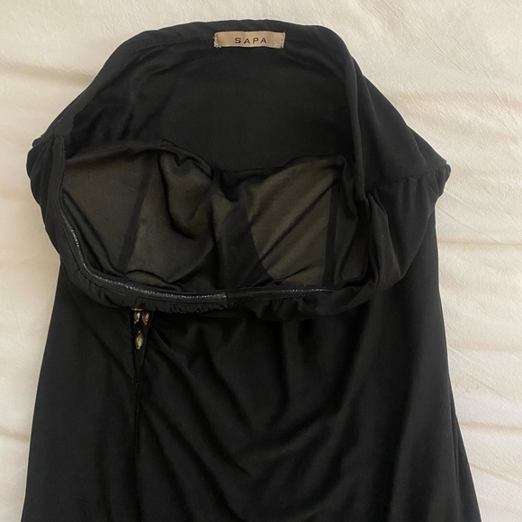 SAPA Y2K Black Brown Bronze Strapless Mini Dress w/ beading and wrap detailing - Picture 3 of 5